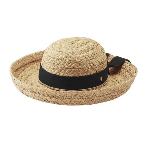 Helen Kaminski Classic 5 Raffia Sun Hat Natural Blk Ribbon Beach Coastal Resort - Picture 2 of 10